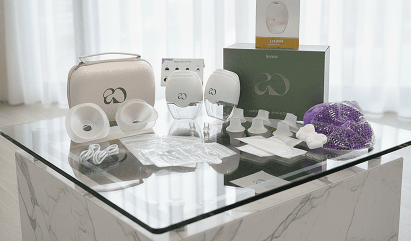 Lyaoma Pack Tire-lait présentation sur table en verre et marbre